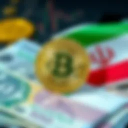 An overview of Bitcoin's role in Iran's economy, featuring a Bitcoin symbol and Iranian currency notes.