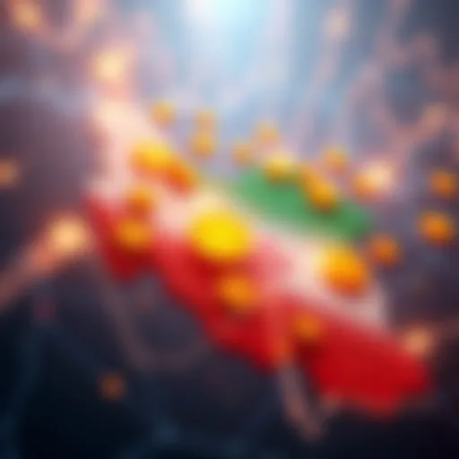 A digital representation of Iran's $10 billion Bitcoin platform, showcasing a map of Iran with Bitcoin symbols and financial graphics.