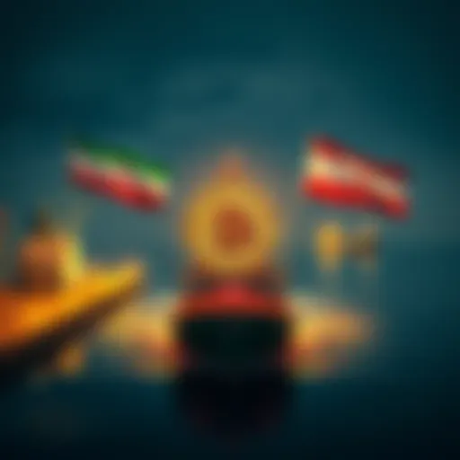 Iran's new Bitcoin platform at Hormuz Port with flags and crypto symbols