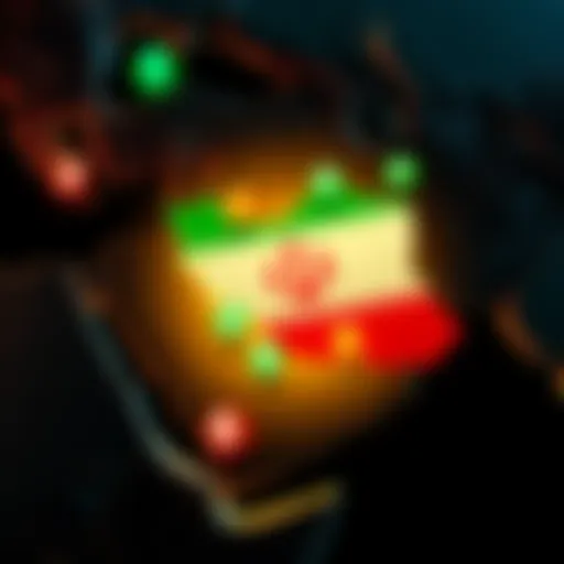 Map highlighting Iran and Middle East oil fields with dollar signs symbolizing US debt