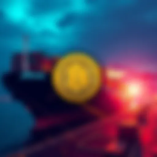 An Iranian cargo ship docked, with a Bitcoin logo displayed, representing new shipping system