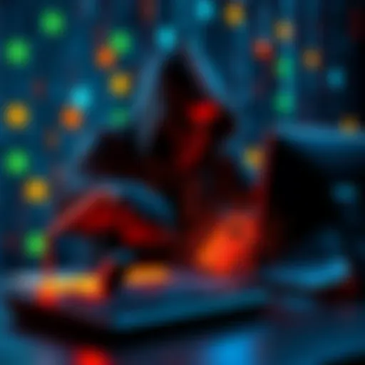 A graphic showing a hacker breaking into a computer with cryptocurrency symbols in the background, highlighting security concerns.