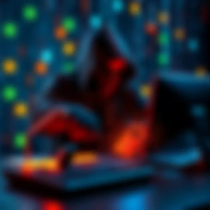 A graphic showing a hacker breaking into a computer with cryptocurrency symbols in the background, highlighting security concerns.