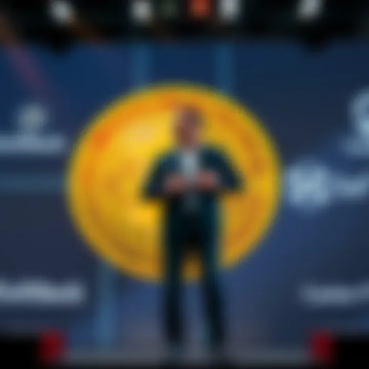 Jack Mallers standing in front of a large Bitcoin logo, announcing the launch of his new company Twenty One, with logos of Tether, SoftBank, and Cantor Fitzgerald in the background.