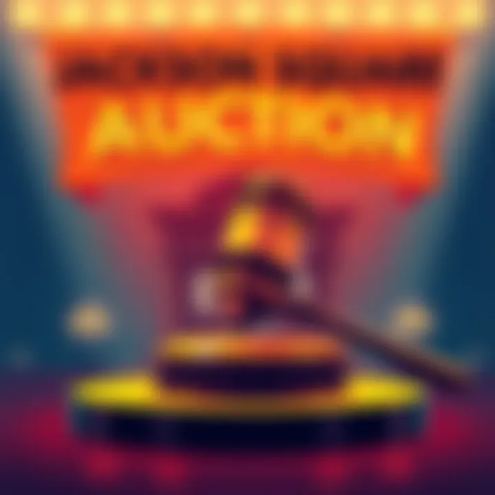 A banner showcasing the Jackson Square Auction with an illustration of a historic square and auction gavel