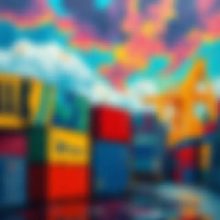 A vibrant painting illustrating shipping containers transformed into artistic expressions, reflecting the blend of creativity and logistics at Jak Shipping.