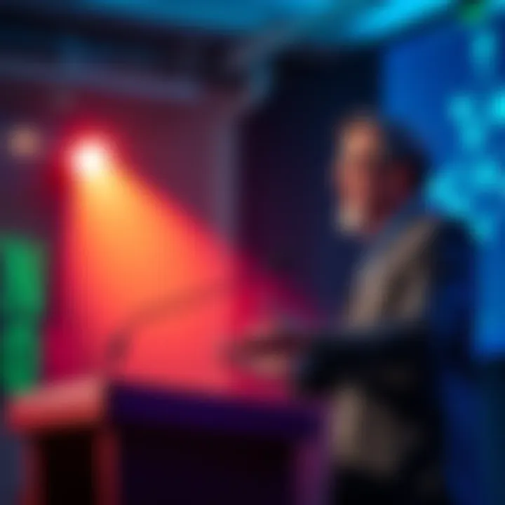 James at a podium sharing insights on Hedera's future and the $NRE token