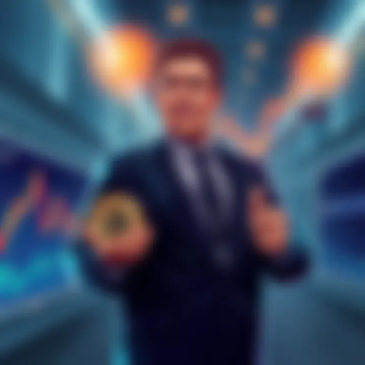 Illustration of a trader betting against Bitcoin with a 40x leverage, showing a graph of Bitcoin prices and a highlighted liquidation price.