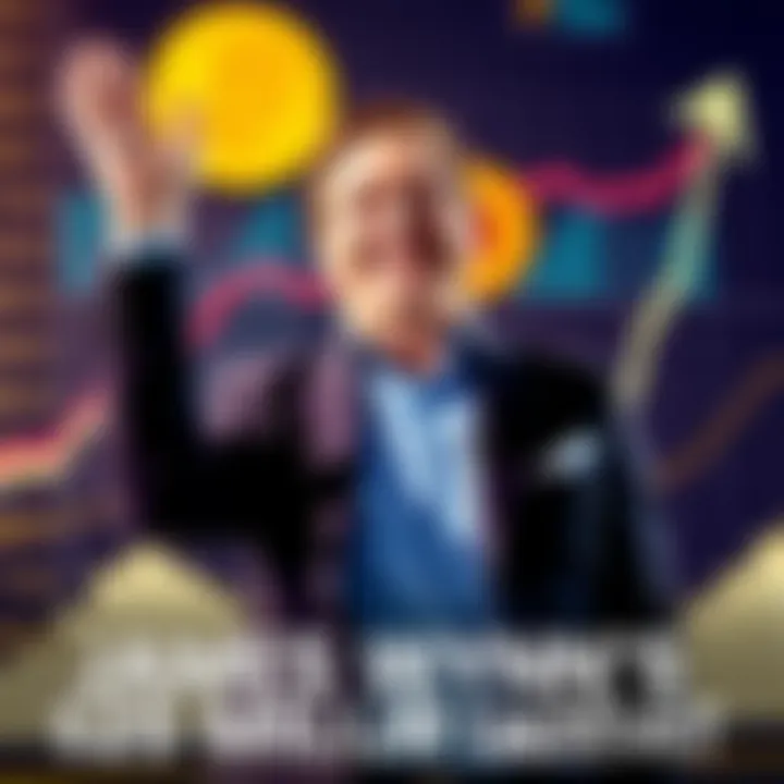 James Wynn smiling, standing in front of a graph showing a steep rise and fall, representing his $25 million gain and subsequent loss in leverage trading, with Bitcoin symbol in the background.