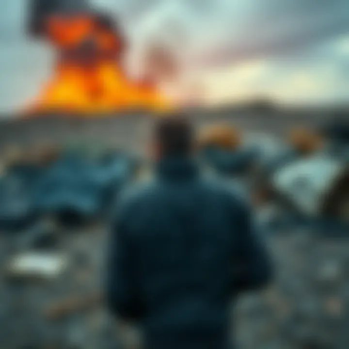 Man standing near a landfill, looking despondent as he searches for a lost hard drive containing Bitcoin