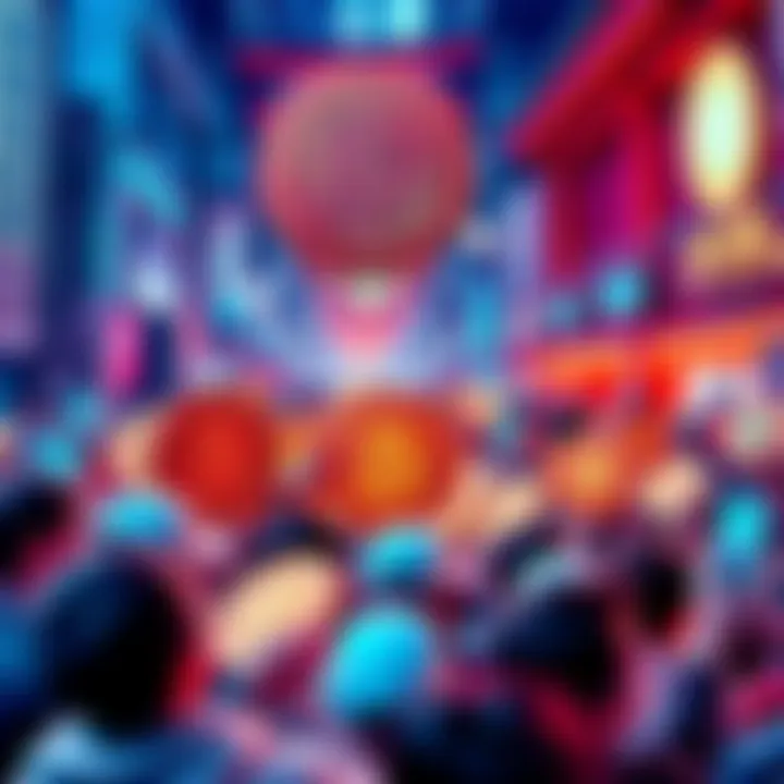 Japan Approves SHIB for Transactions A joyful crowd with SHIB tokens, celebrating Japan's approval for using SHIB in everyday transactions.