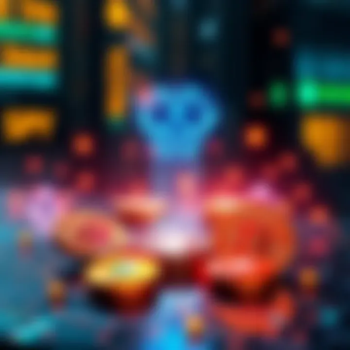 A visual representation of Jasmy cryptocurrency, highlighting its applications in data transactions and compensation, with symbols of data exchange and finance.