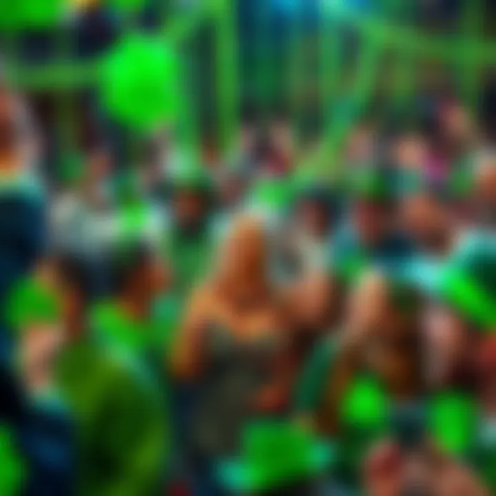 Vibrant gathering of the JASMY community celebrating St. Patrick's Day with green decorations and joyful expressions.