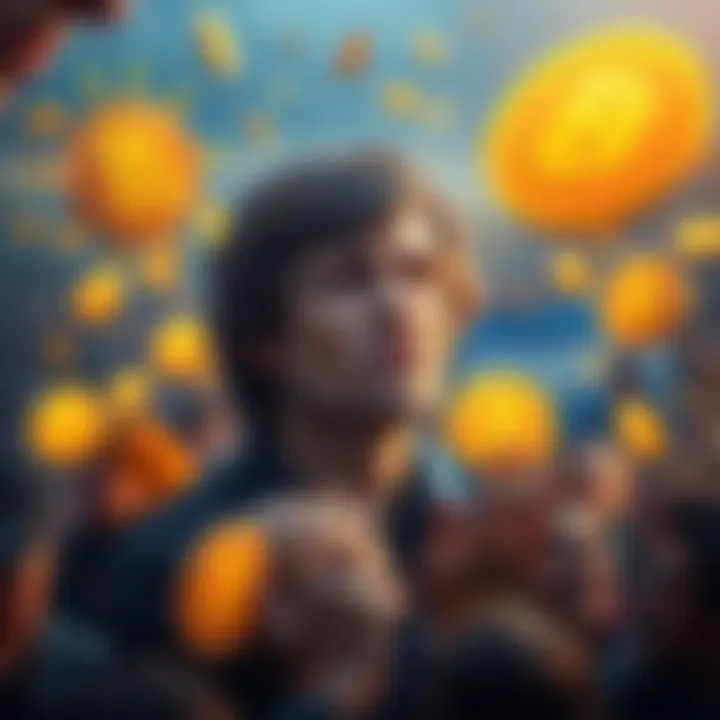 Javier Milei surrounded by images of cryptocurrency symbols and a worried crowd, illustrating the bribery scandal's effect on Argentina's economy