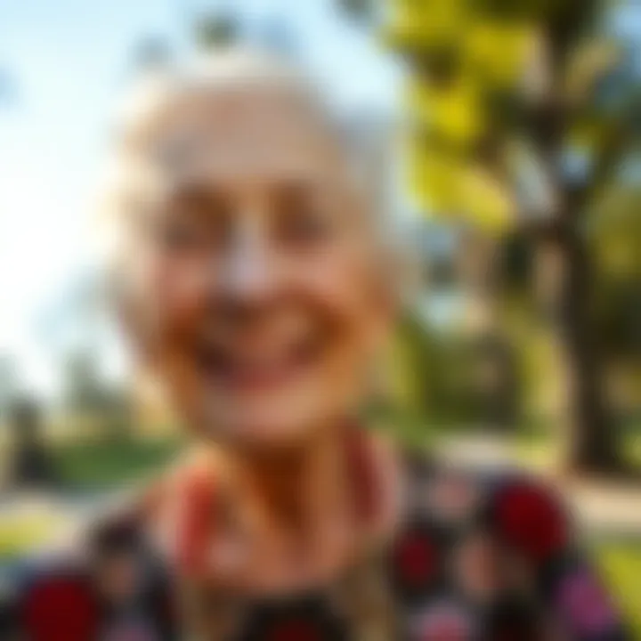 Jeanne Calment smiling outdoors Jeanne Calment, the longest-lived person, smiling in a sunny park, reflecting her joyful approach to life