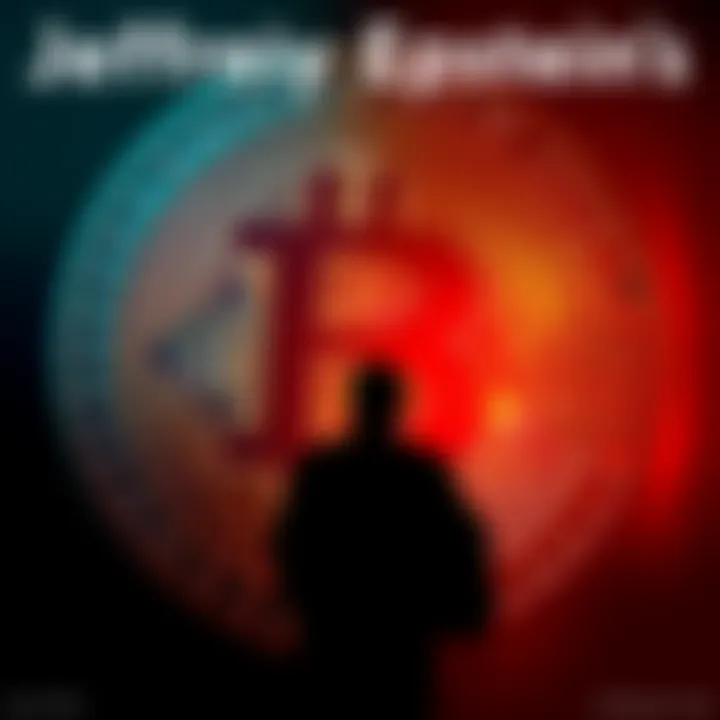 Jeffrey Epstein's Impact on Bitcoin A visual representation of Bitcoin's symbol with a dollar sign and a shadowy figure reflecting Jeffrey Epstein's influence, symbolizing financial support during a crisis.