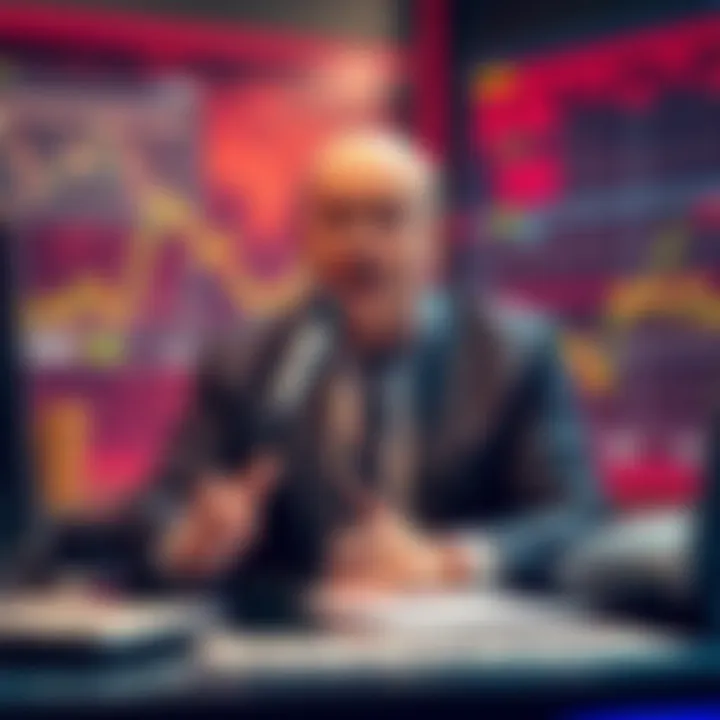 Jim Cramer Warning About Crypto Financial commentator Jim Cramer warns against investing in cryptocurrency while sitting at a desk with charts in the background.