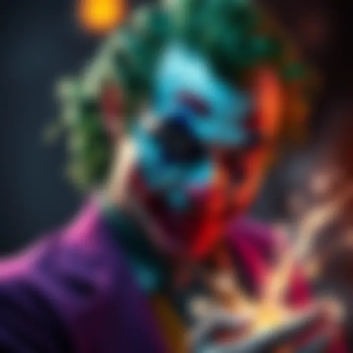 A striking portrayal of Joaquin Phoenix embodying The Joker, showcasing his intense dedication to the role through symbolic elements like Ethereum imagery.