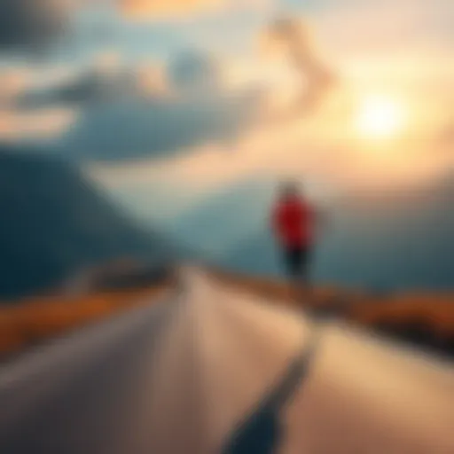 A jogger running along a winding road with scenic views in the background