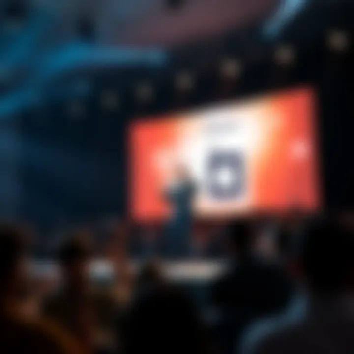 John Ternus standing on stage with excitement as he announces the iPhone Duo, while the audience cheers and reacts positively.
