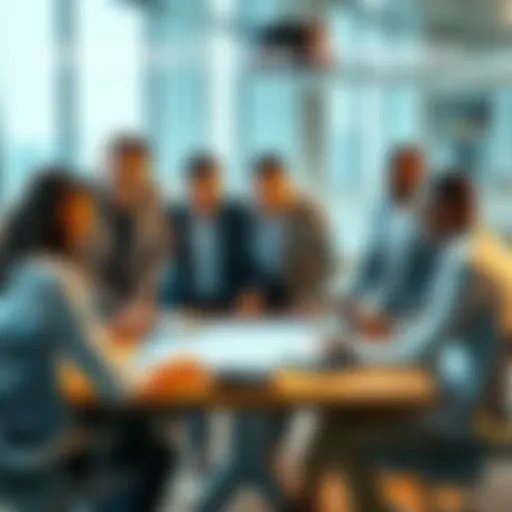 A diverse group of professionals collaborating around a table with a digital map and devices, discussing the Cross-Ledger Early Adopter Program.