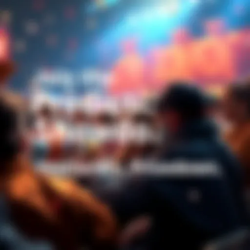 Participants competing for prizes in the Prediction Showdown, with money bags and excitement in the background