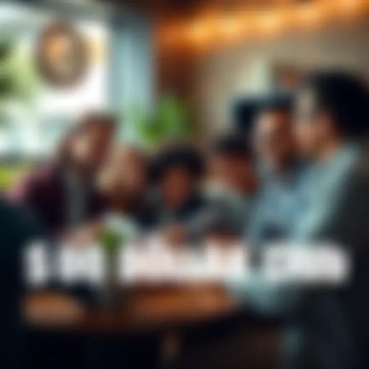 Join the 100 Dollar Club A group of diverse people discussing financial tips with enthusiasm in a cozy setting