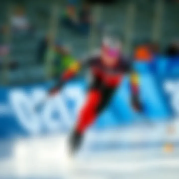 Jordan Stolz racing in the Men’s 1500m Speed Skating event, showing determination and speed on the ice.