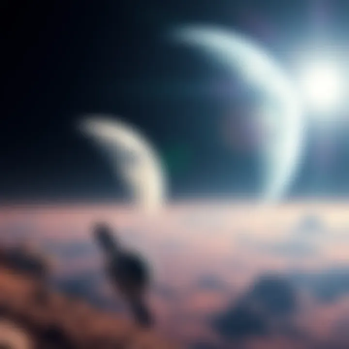 The Journey Beyond Earth A stunning view of the Moon and Mars with a spacecraft in the foreground, symbolizing the new era of space exploration.