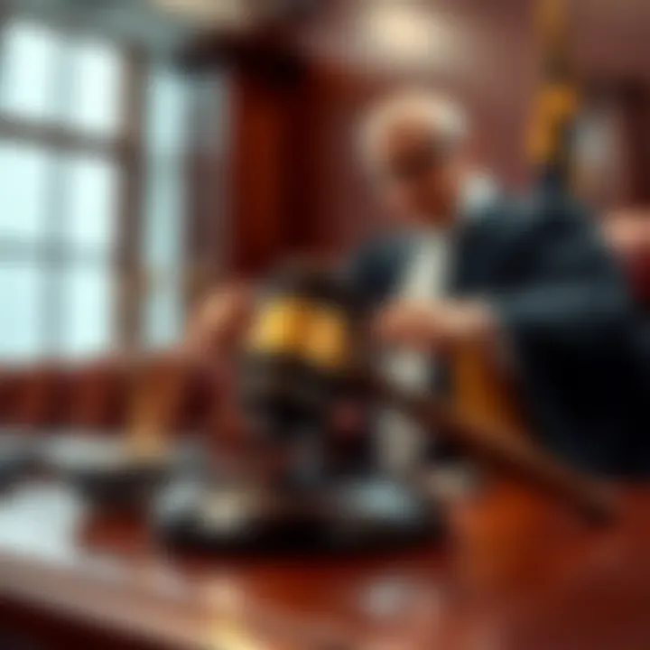 A judge making a ruling with a gavel in a courtroom, symbolizing legal victory for Uniswap in a class action lawsuit