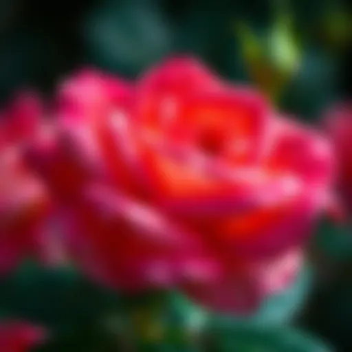 A close-up of the vibrant Jumilia rose in full bloom, showcasing bright petals and rich colors.