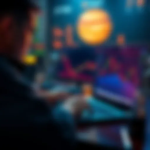A trader analyzing market charts on a laptop while focusing on slippage and fees for optimal trading on Jupiter Exchange.