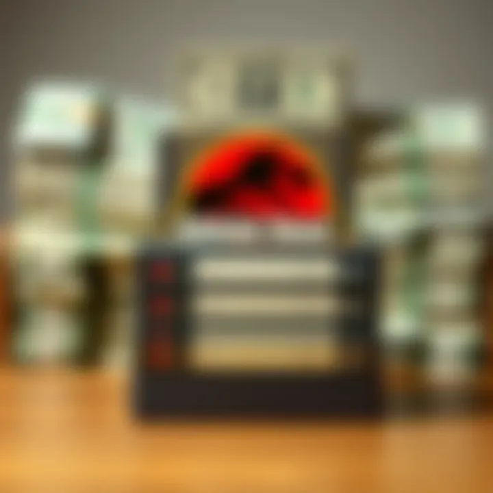 Jurassic Park VHS tapes on a table A collection of Jurassic Park VHS tapes stacked on a wooden table, highlighting their rarity against a blurred background of US dollar bills in stacks