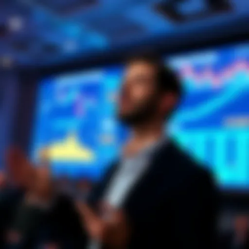 Justin Drake speaking at a conference about real-time proving in blockchain technology, with a presentation screen behind him showing graphs and data related to blockchain advancements.