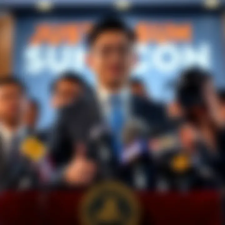 Crypto tycoon Justin Sun speaking at a press conference about his lawsuit against World Liberty Financial.
