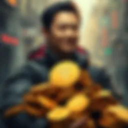 Justin Sun holding a pile of TRX coins to represent his acquisition for market stability