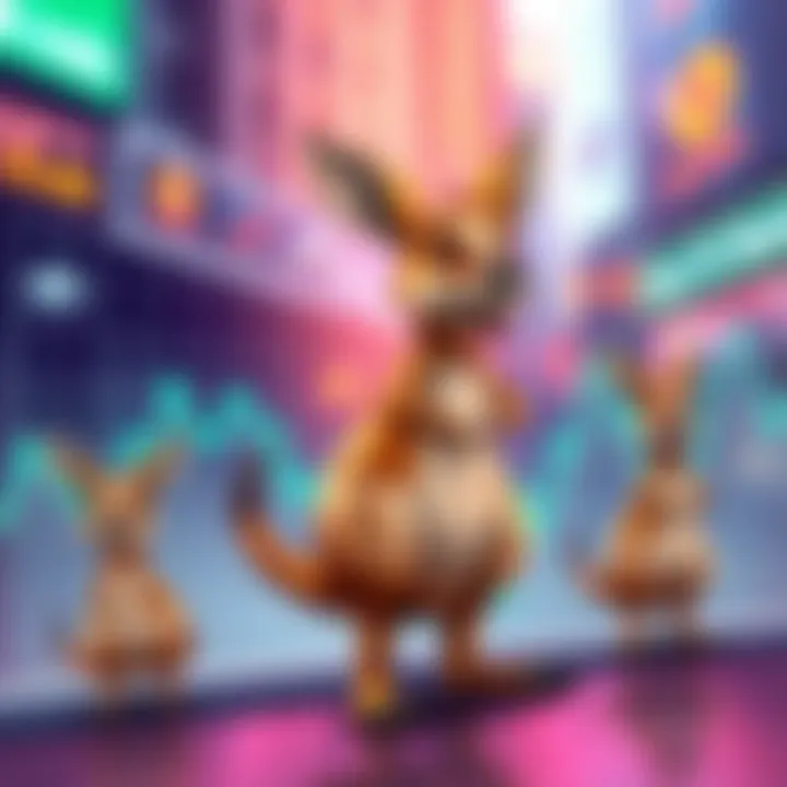 Graph showing sideways movement in the kangaroo market with playful kangaroo caricatures illustrating market trends.