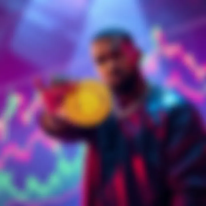 Kanye West promoting $YZY meme token with a backdrop of rising cryptocurrency charts