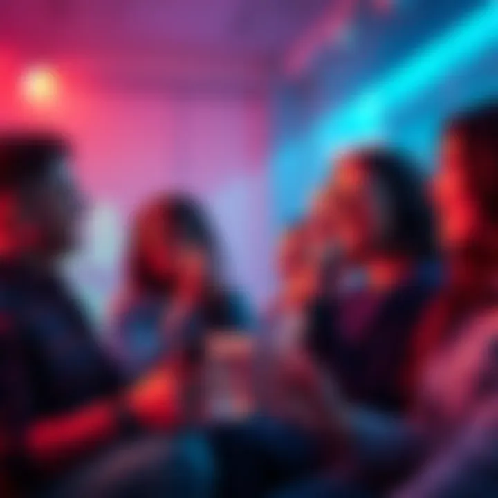 People singing karaoke with Sleep Token songs Group of friends enjoying karaoke night, singing along to Sleep Token songs and having fun