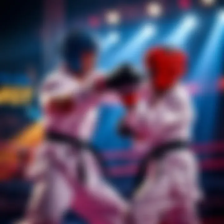 Two karate fighters in action during Karate Combat KC57, showcasing intense combat in a ring setting.