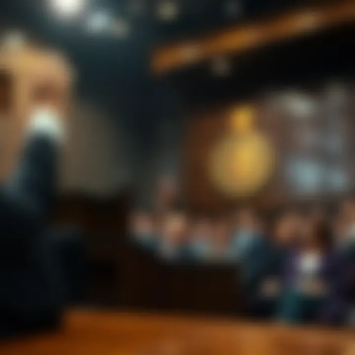 A courtroom scene showing a judge, a defendant named Karony, and a concerned audience after a conviction announcement.