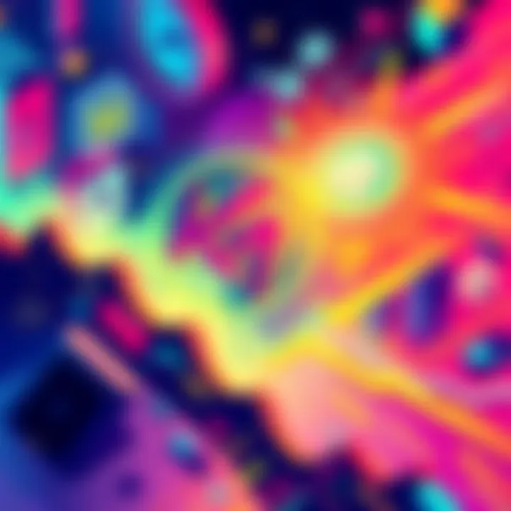 A dynamic illustration representing the KAS cryptocurrency's potential surge in the market, featuring futuristic technology elements and vibrant color schemes.