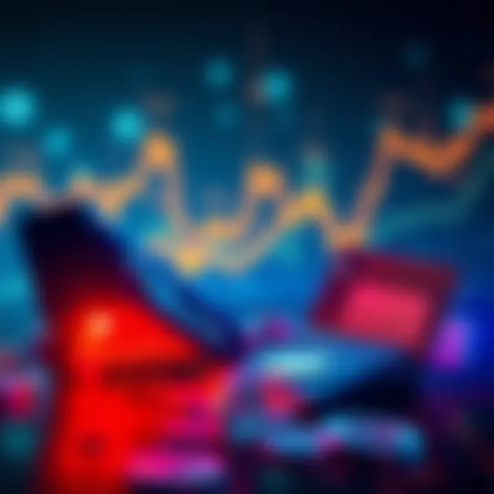 A visual representation of KAS Coin facing challenges due to lack of marketing, featuring a downward trend graph and empty wallets symbolizing low interest.