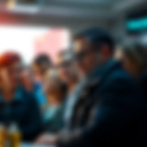 A group of people discussing the potential of Kaspa reaching one dollar, showing mixed expressions of optimism and skepticism.