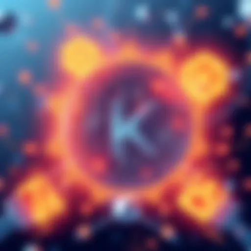 Illustration of Kaspa blockchain with symbols of smart contracts and Layer 2 solutions like Kasplex and Igra, showcasing its speed and efficiency against competitors.