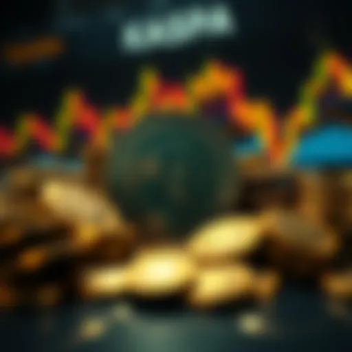 A visual representation of KASPA tokens being gathered, indicating possible accumulation by a wealthy investor or whale, with charts showing market trends in the background.