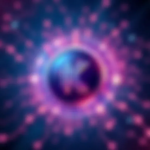 An illustration showing Kaspa cryptocurrency symbol intertwined with AI elements, representing fast transactions and security.