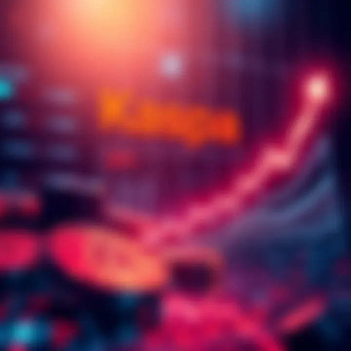 Illustration showing a graph with rising transactions and active addresses for Kaspa