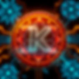 Kaspa Hard Fork Concept A digital representation of the Kaspa cryptocurrency logo with symbols of smart contracts and speed enhancements, indicating upcoming hard forks