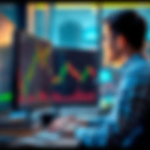 A person looking at a financial chart on a computer screen, contemplating buying Kaspa as altcoin prices fluctuate.